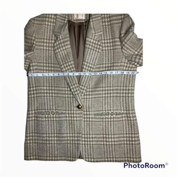 Vintage Pendleton Fuzzy Wool Tan/Cream Houndstooth Plaid Blazer size 14 - Picture 6 of 9